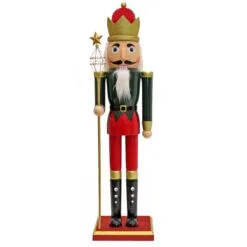 National Tree Company Red And Gold Christmas Nutcracker With Glittered Gold Crown Helmet, 48 In