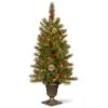 National Tree Company Pre-Lit Artificial Entrance Christmas Tree, Bristle Berry Pine, Green, White Lights, Decorated With Berry Clusters, Pine Cones, Includes Metal Base, 4 Feet