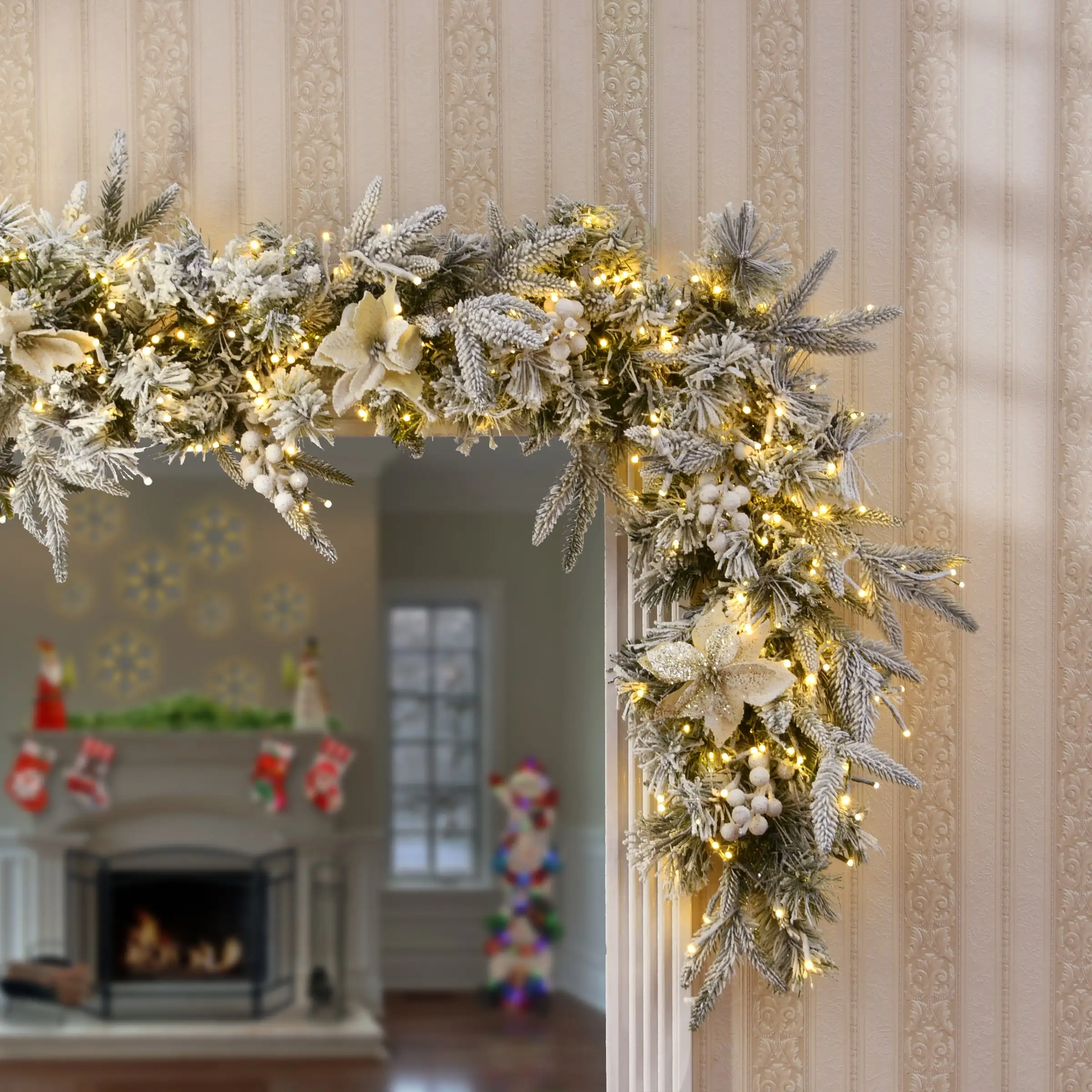 National Tree Company Artificial Christmas Garland, Green, Colonial Fir, Decorated With Flowers, Berry Clusters, Frosted Branches, Christmas Collection, 6 Feet - Image 2