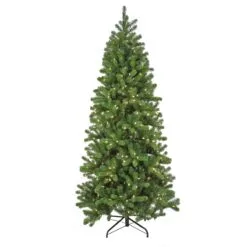 National Tree Company Artificial Down Swept Douglas Slim Fir Christmas Tree, Pre-Lit With Warm White LED Lights, Plug In, 7.5 Ft