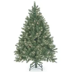 National Tree Company Pre-Lit 'Feel Real' Artificial Full Downswept Christmas Tree, Green, Douglas Blue Fir, White Lights, Includes Stand, 4.5 Feet