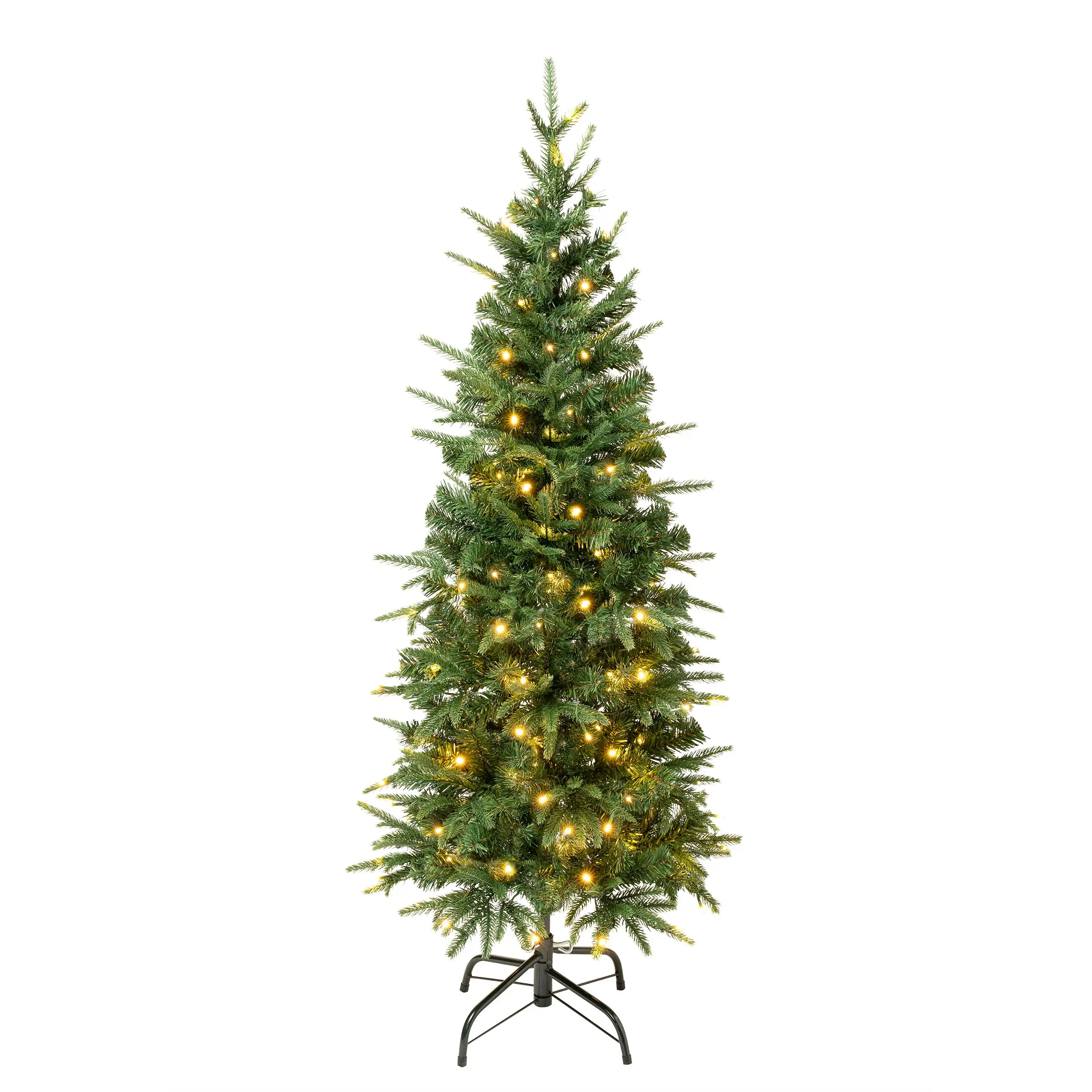 National Tree Company First Traditions Pre-Lit Duxbury Slim Christmas Tree With Hinged Branches, Warm White LED Lights, Plug In, 4.5 Ft