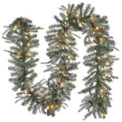 National Tree Company Pre-Lit 'Feel Real' Artificial Christmas Garland, Green, Arctic Spruce, White Lights, Decorated With Pine Cones, Plug In, Christmas Collection, 9 Feet