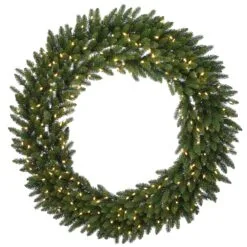 National Tree Company Pre-Lit Artificial Christmas Wreath, Green, Grande Fir, White Lights, Christmas Collection, 48 Inches