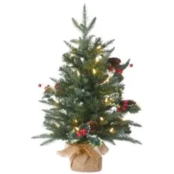 National Tree Company Pre-Lit Artificial Christmas Tree, Happy Hill Pine, With Warm White LED Lights, Plug In, 2 Ft