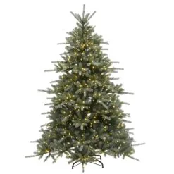 National Tree Company Pre-Lit 'Feel Real' Artificial Christmas Tree, Ponderosa Fir, Blue, Dual Color LED Lights, Includes Stand, 7.5 Feet