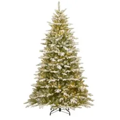 National Tree Company Pre-Lit 'Feel Real' Artificial Christmas Tree, Snowy Sierra Spruce, Green, White Lights, Includes Stand, 7.5 Feet
