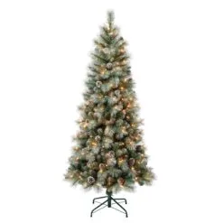National Tree Company First Traditions Pre-Lit Perry Hard Needle Christmas Tree, Clear Incandescent Lights, Plug In, 6 Ft