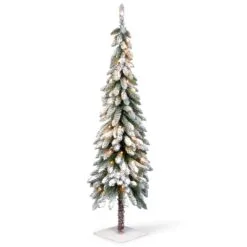 National Tree Company 5 Ft Snowy Downswept Forestree With Clear Lights