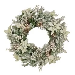National Tree Company, Pre-Lit Artificial Christmas Wreath, Frosted Colonial, White LED Lights, Battery Powered, 26 In