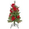 National Tree Company Artificial Colonial Pencil Slim Hinged Christmas Tree With Berries And Poinsettia Flowers, Pre-Lit With Clear Incandescent Lights, Plug In, 3 Ft