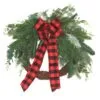 National Tree Company Artificial Mixed Pine And Bow Christmas Wreath, Evergreen Branch Tips And Leafy Greens Decorated With Petite Pinecones, Red & Black Plaid Bow, 22 In