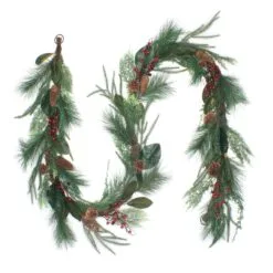 National Tree Company Artificial Garland Mixed Pine, Green, Decorated With Leafy Greens, Pine Cones, Berry Clusters, Christmas Collection, 9 Feet