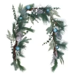 National Tree Company Artificial Garland Evergreen, Green, Decorated With Blue Ball Ornaments, Leafy Greens, Pine Cones, Christmas Collection, 6 Feet