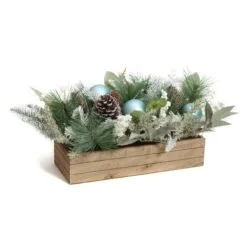 National Tree Company Decorated Evergreen Christmas Arrangement With Wood Box Base, 22 In