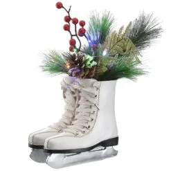 National Tree Company 12" Pre-Lit White Ice Skates With Evergreen Arrangement