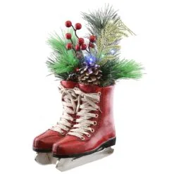 National Tree Company 12" Pre-Lit Red Ice Skates With Evergreen Arrangement