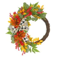National Tree Company 24" Harves Wreath With Twig, Dahlia, Eucalyptus And Bow