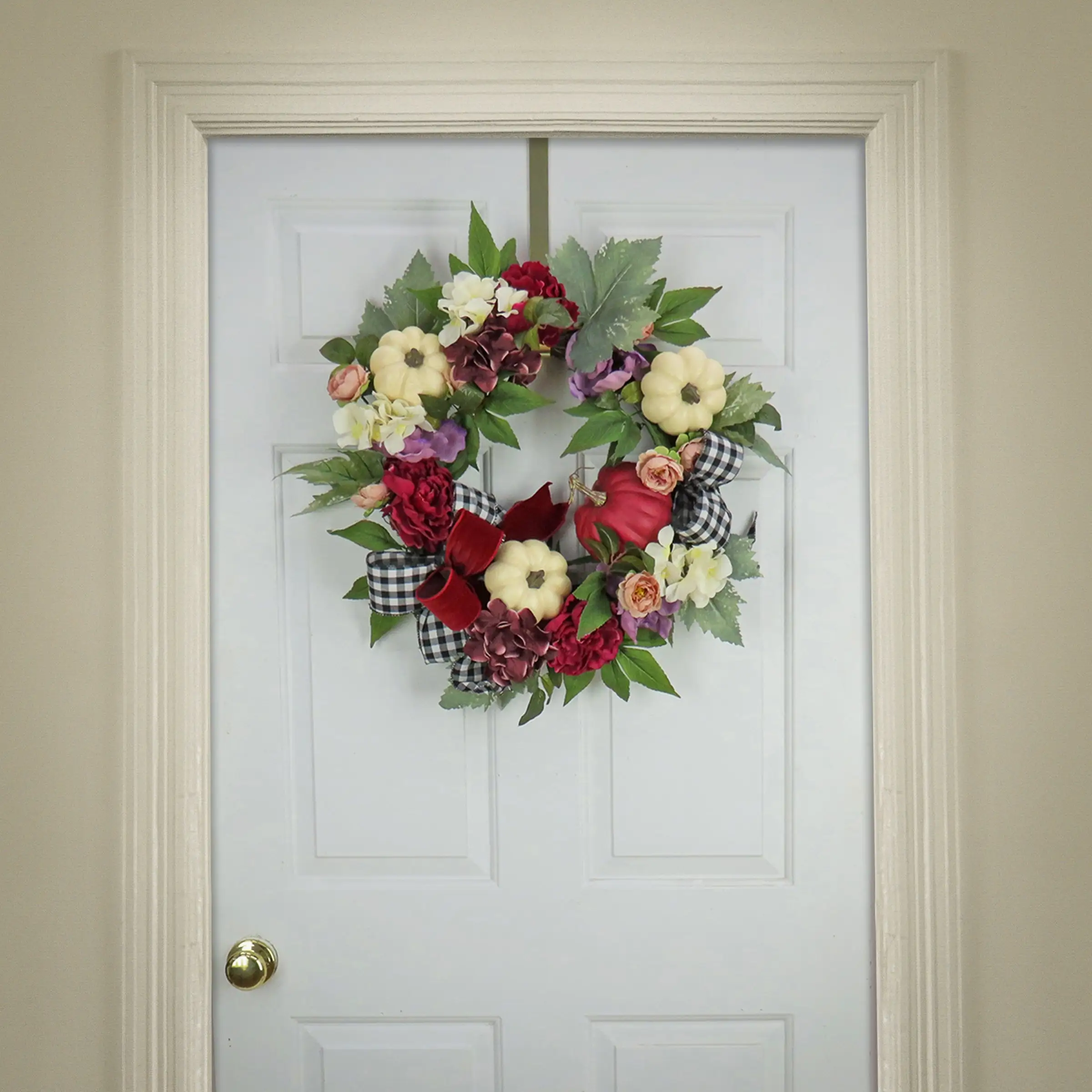 National Tree Company 22" Harvest Wreath With Peony, Pumpkin And Bow - Image 2