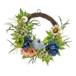National Tree Company 22" Harvest Wreath With Mixed Leaves, Hydrangea, Peony And Pumpkin