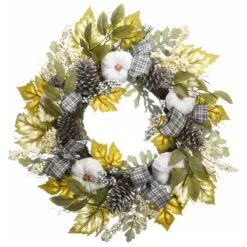 National Tree Company Artificial Autumn Wreath, Decorated With Pine Cones, Berry Clusters, Gourds, Fabric Bows, Autumn Collection, 30 Inches