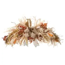 National Tree Company Artificial Autumn Door Decoration, Decorated With Raffia Leaves, Corn Cobs, Ribbon Bow, Berry Clusters, Autumn Collection, 32 Inches