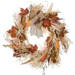 National Tree Company Artificial Autumn Wreath, Decorated With Raffia Leaves, Corn Cobs, Berry Clusters, Autumn Collection, 24 Inches