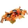National Tree Company Artificial Fall Centerpiece, Three Candle Holders, Decorated With Sunflower Blooms, Pinecones, Berry Clusters, Maple Leaves, 24 In