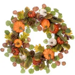National Tree Company Artificial Autumn Wreath, Decorated With Miniature Pumpkins, Pine Cones, Berry Clusters, Leaves, Autumn Collection, 22 Inches