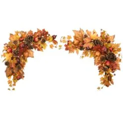National Tree Company Artificial Autumn Door Corners, Set Of 2, Decorated With Maple Leaves, Pine Cones, Pomegranates, Berry Clusters, Harvest Collection, 30 Inches
