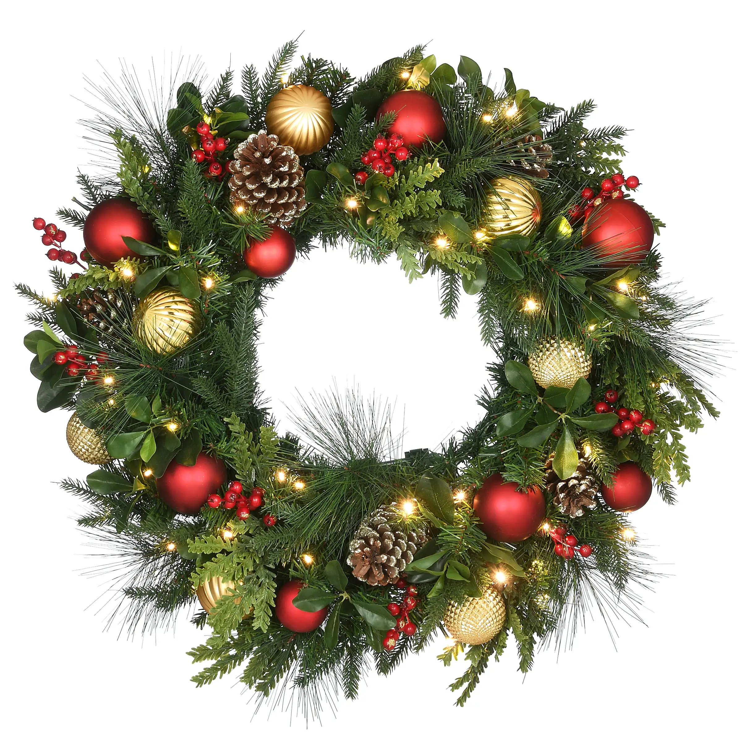 National Tree Company, Pre-Lit Artificial Christmas Wreath, Decorated Rural Homestead, With Warm White LED Lights, Battery Powered, 28 In