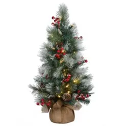 National Tree Company Pre-Lit Artificial Christmas Tree, Green, Snowy Glacier Pine, White LED Lights, Decorated With Pine Cones, Includes Cloth Bag Base, Battery Operated, 3 Feet