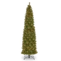National Tree Company Pre-Lit Artificial Slim Christmas Tree, Tacoma Pine, Green, White Lights, Includes Stand, 12 Feet