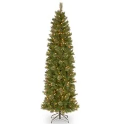 National Tree Company Pre-Lit Artificial Slim Christmas Tree, Tacoma Pine, Green, White Lights, Includes Stand, 9 Feet