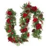 National Tree Company Pre Lit Artificial Garland, Vienna Waltz, Green, Decorated With Red Flower Blooms, Pine Cones, Berry Clusters, Warm White LED Lights, Battery Powered, Christmas Collection, 9 Feet
