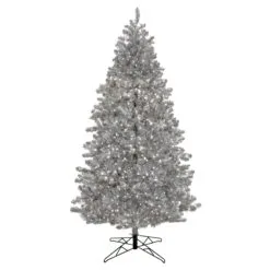 National Tree Company Pre-Lit Artificial Silver Christmas Tree, With Cool White LED Lights, Plug In, 7.5 Ft